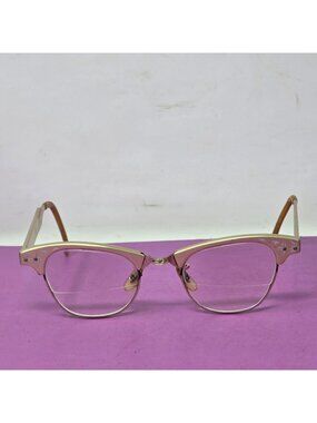 Vintage Gold & Pink Cat-Eye Glasses With Floral Engraving & Clear Lenses